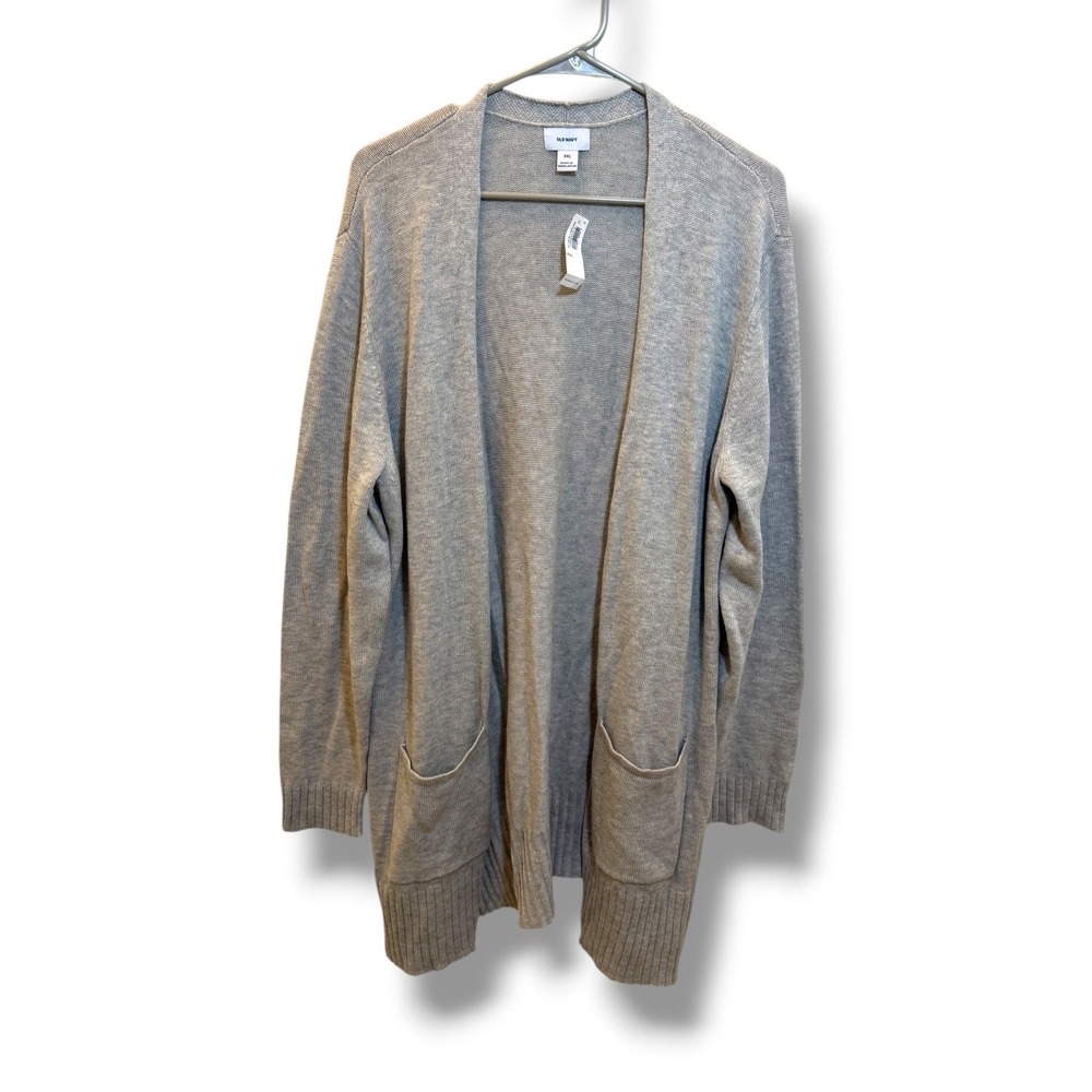 Old Navy Cardigan Womens XXL Gray Longline Open Front Pocket Knit Sweater